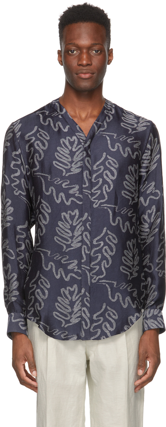 Giorgio Armani Navy & Off-White Silk Jacquard Shirt Giorgio Armani