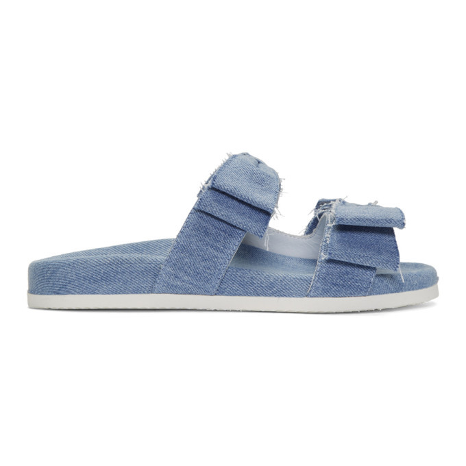 denim bow slides