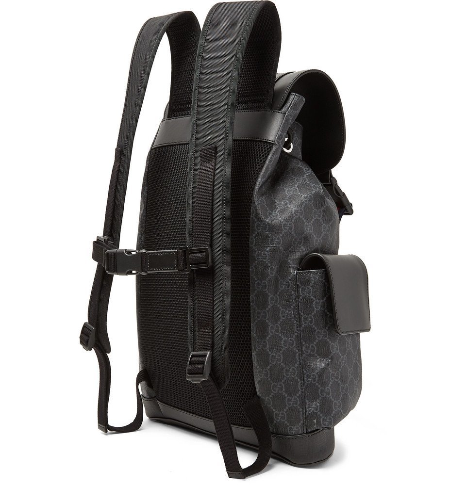 Gucci - Leather-Trimmed Monogrammed Coated-Canvas Backpack - Black Gucci