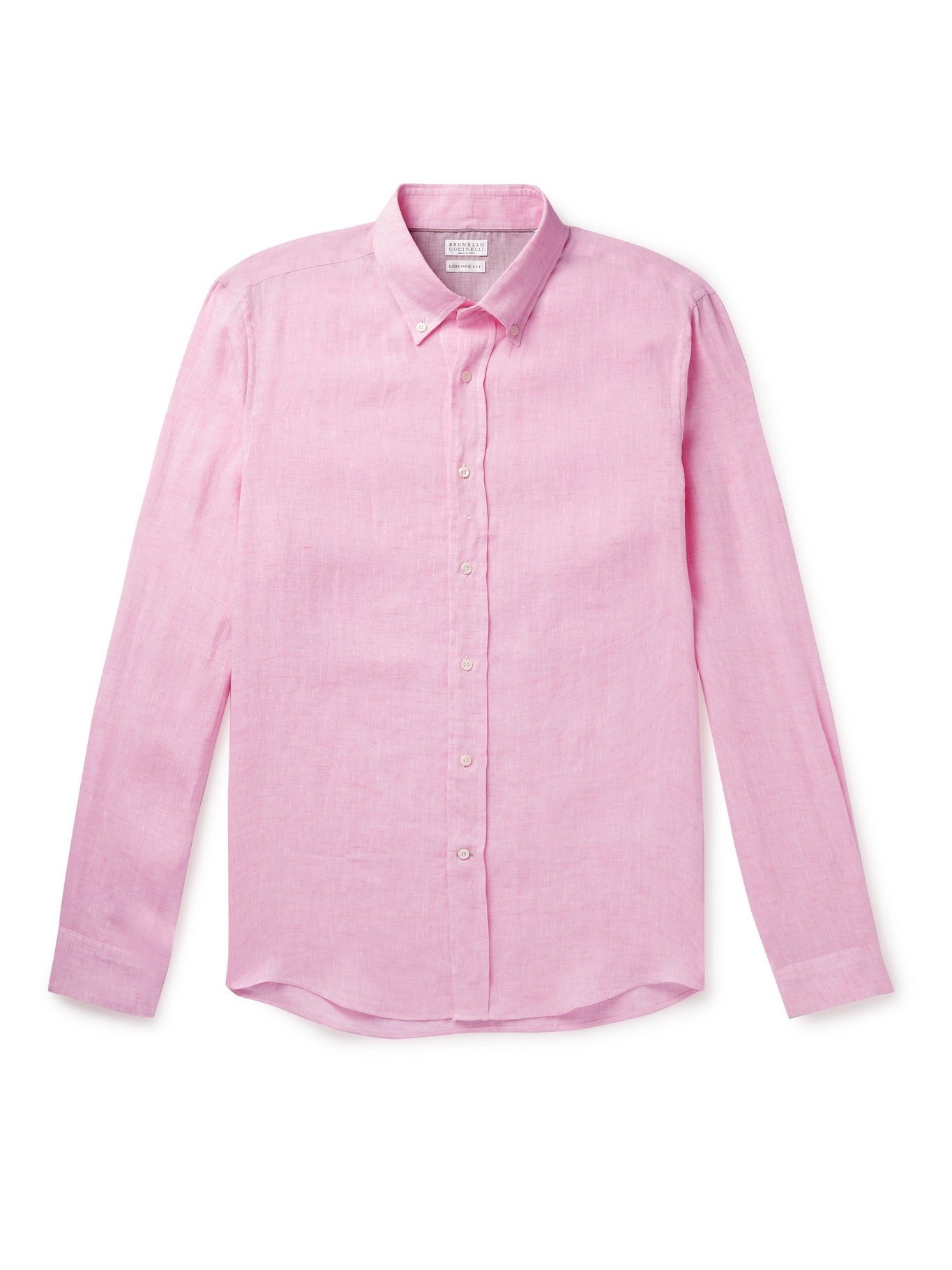 BRUNELLO CUCINELLI - Button-Down Collar Mélange Linen Shirt - Pink - M ...