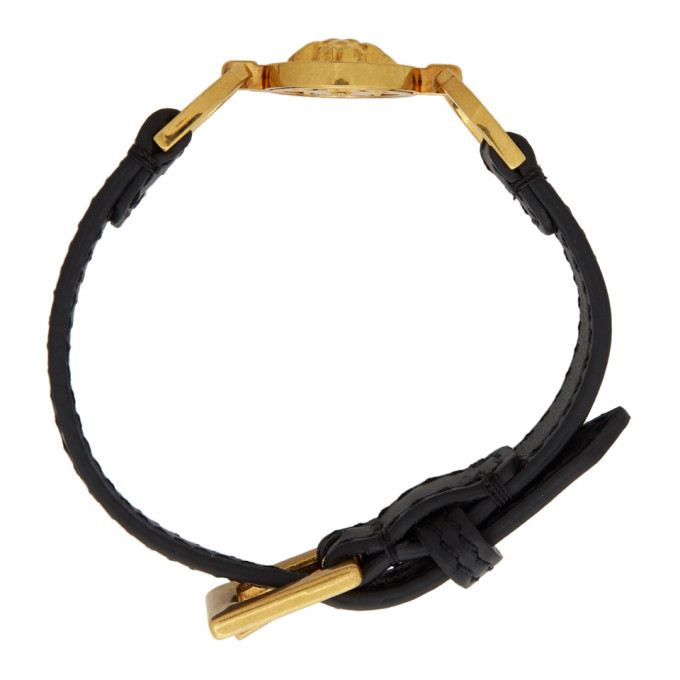 Versace Black and Gold Calfskin Medusa Bracelet Versace