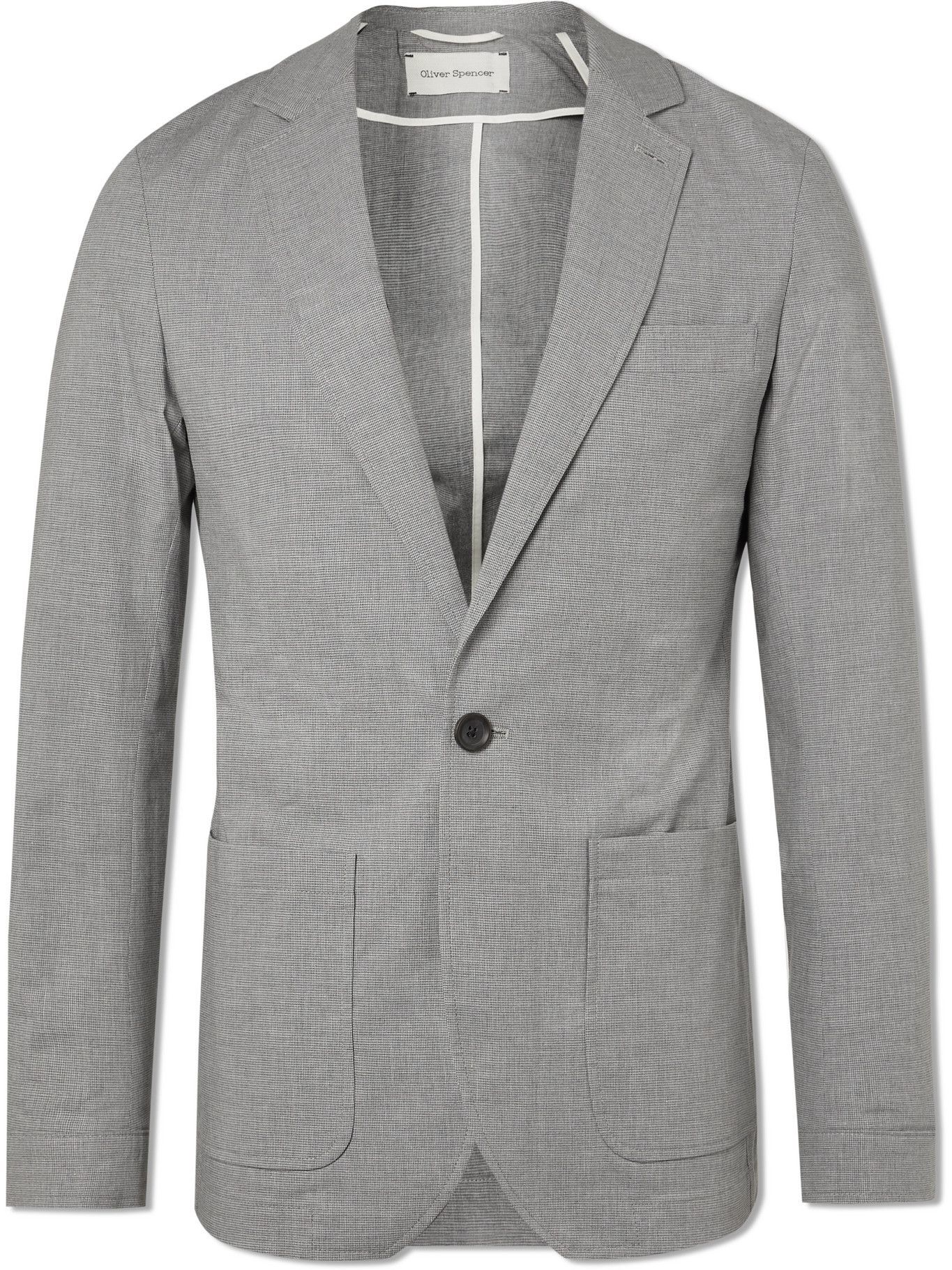 OLIVER SPENCER - Slim-Fit Unstructured Micro-Houndstooth Cotton-Blend Suit Jacket - Gray