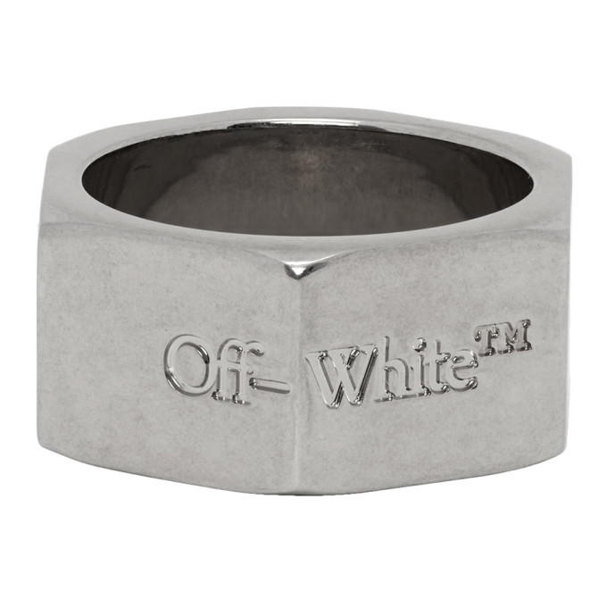 OffWhite Silver Large Hexnut Ring OffWhite