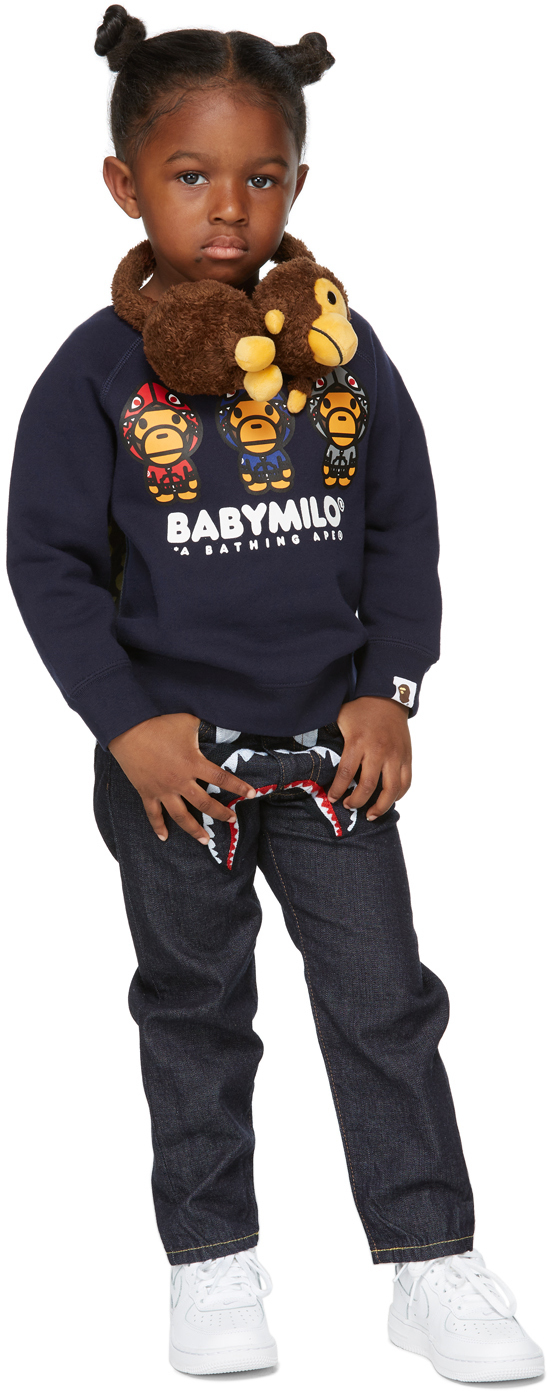 Photo: BAPE Kids Navy Milo Shark Hoodie Print Sweatshirt