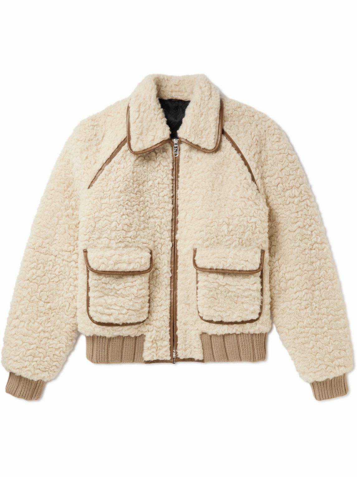 Photo: Fendi - Slim-Fit Leather-Trimmed Alpaca and Wool-Blend Shearling Blouson Jacket - Neutrals