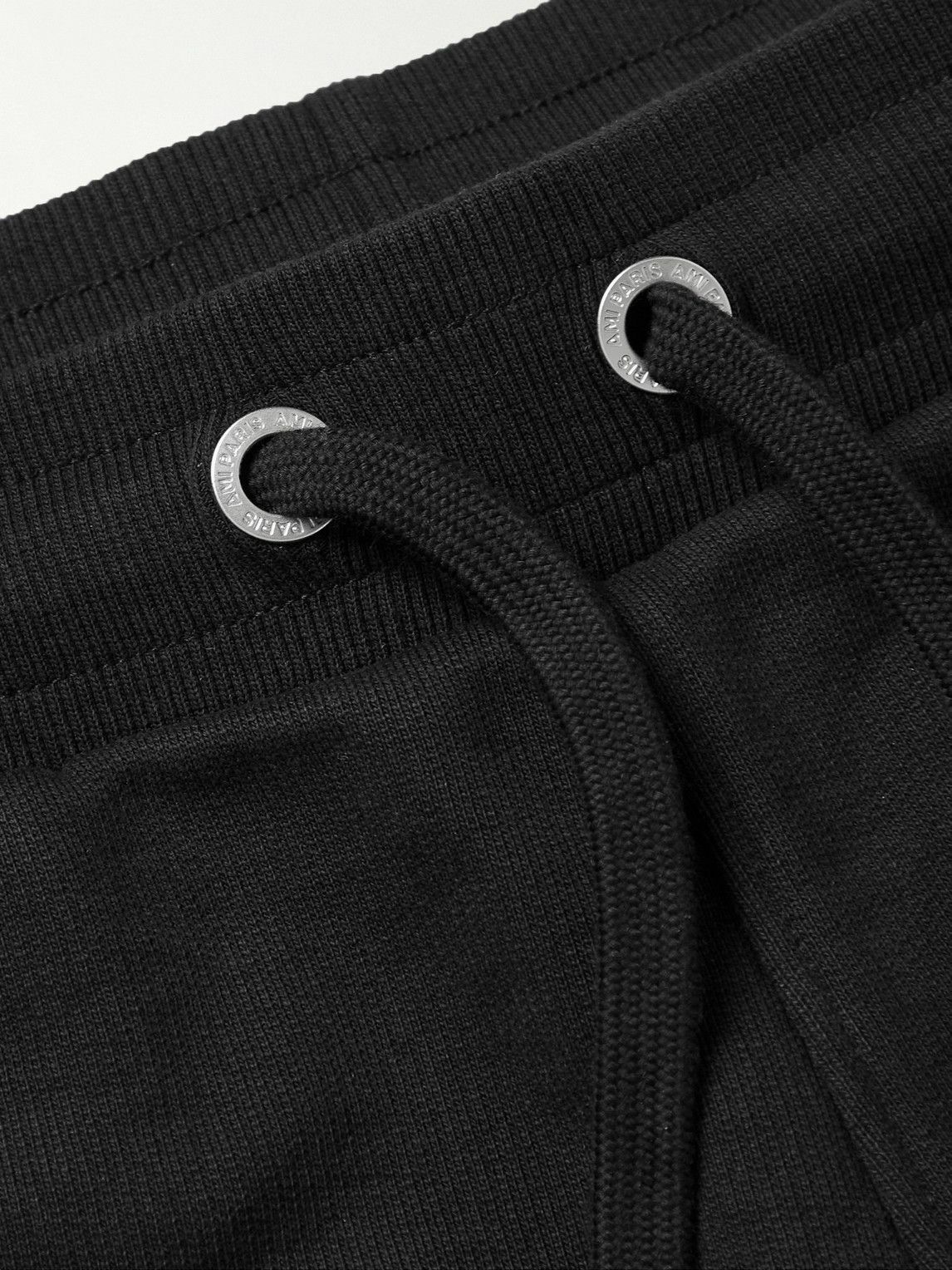 AMI PARIS - Logo-Embroidered Organic Cotton-Jersey Sweatpants - Black