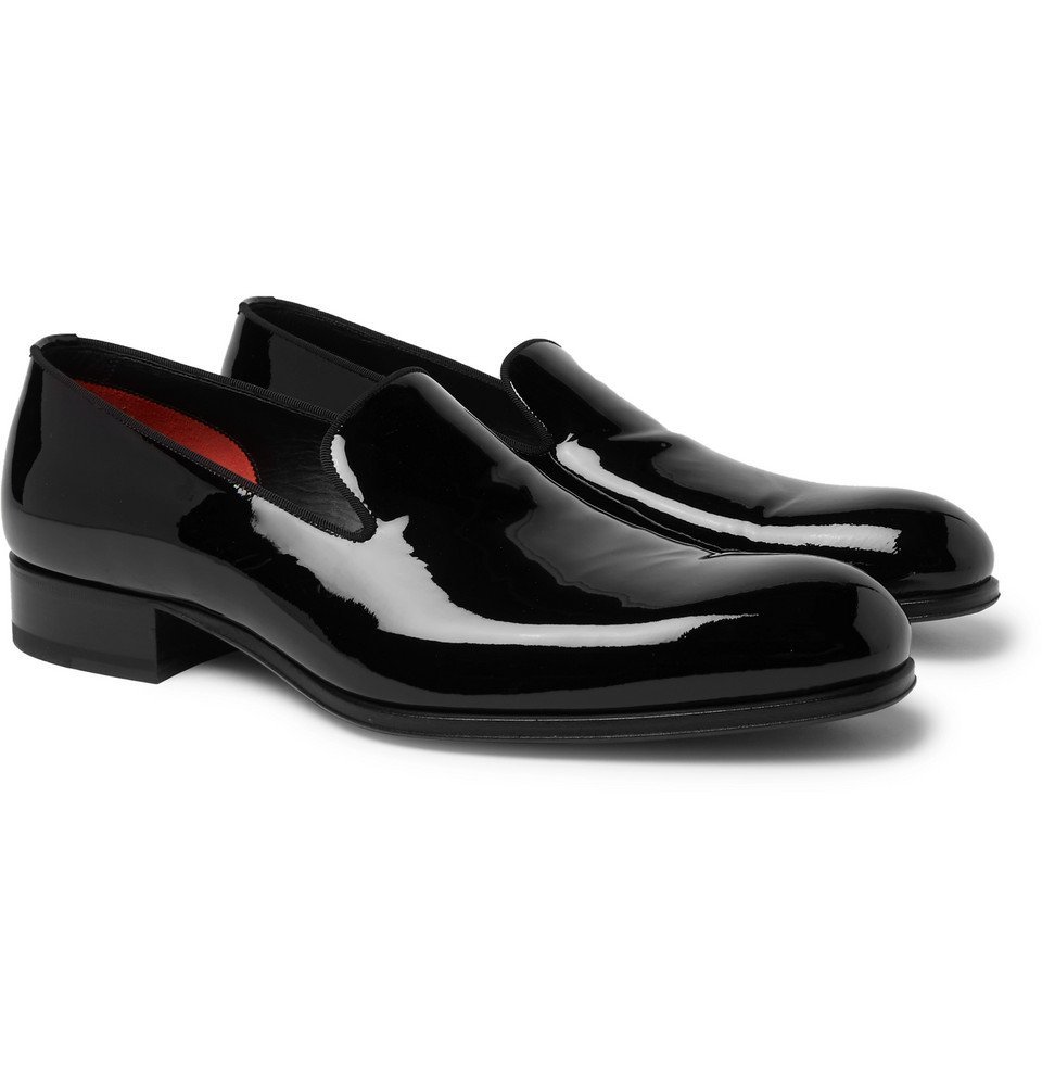 TOM FORD - Edgar Grosgrain-Trimmed Patent-Leather Loafers - Black TOM FORD