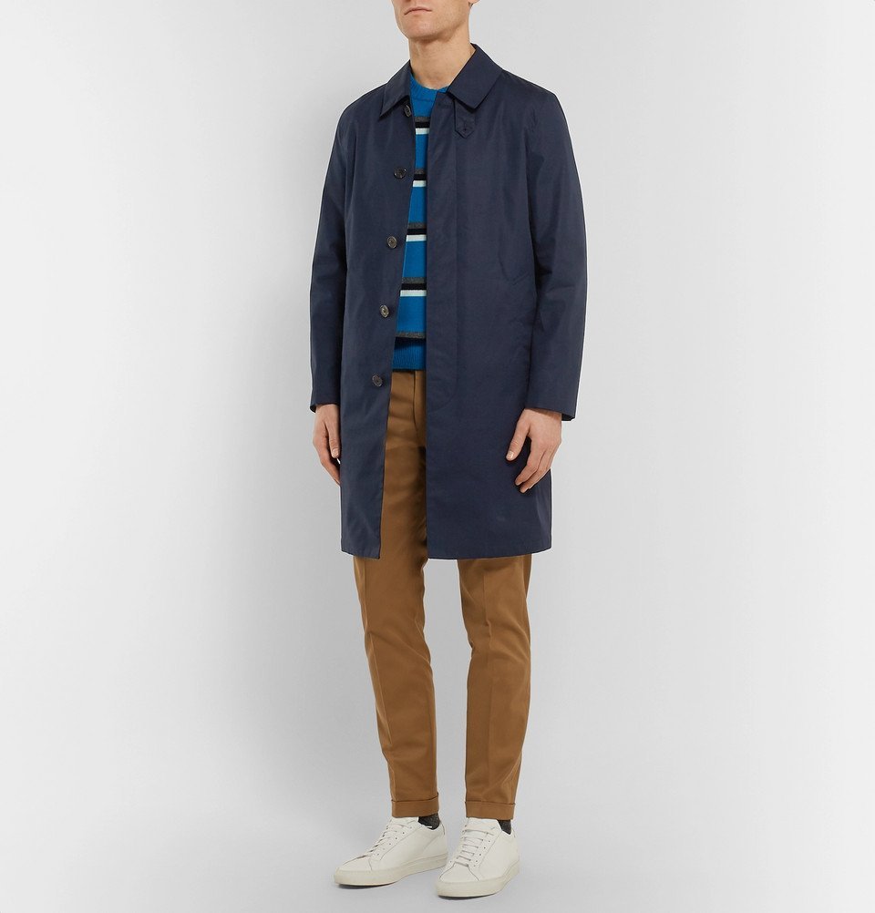 navy blue mackintosh raincoat