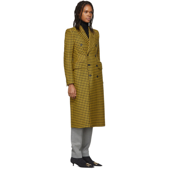 Black Houndstooth Hourglass Coat Balenciaga