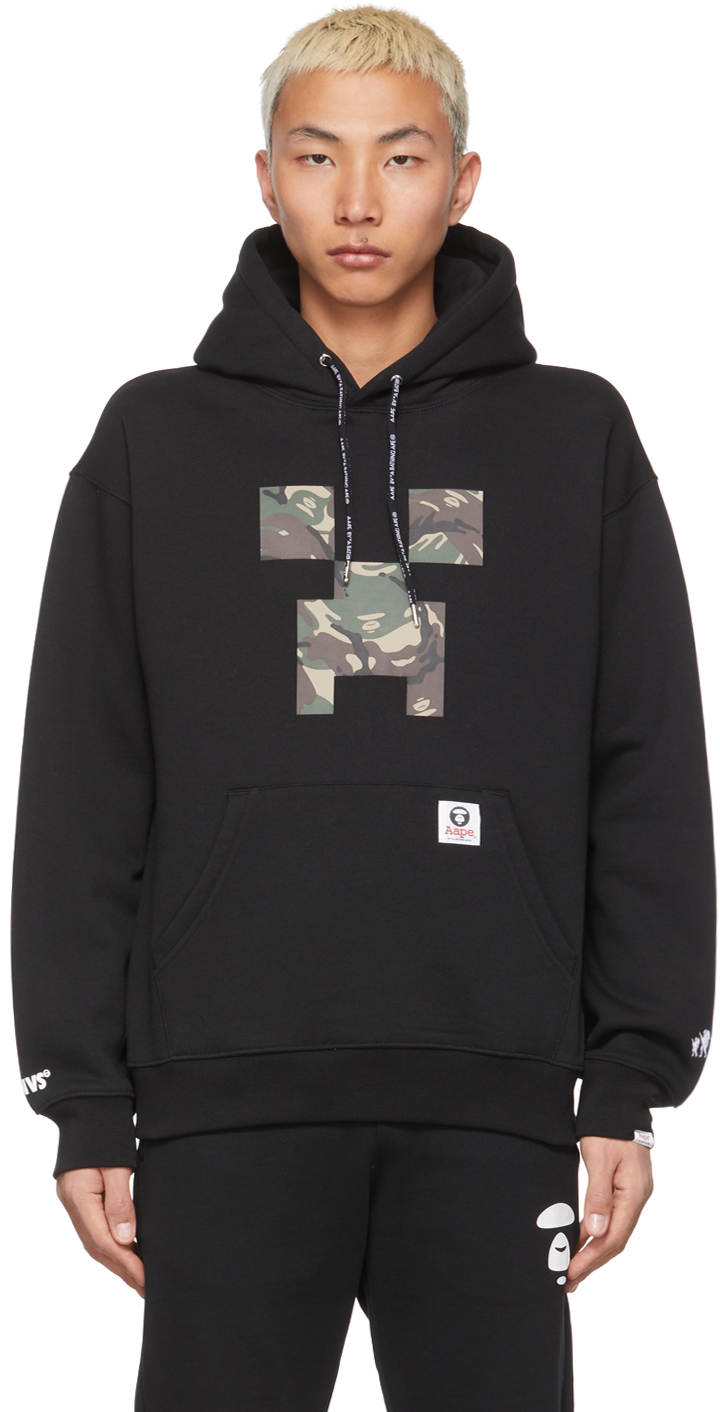AAPE by A Bathing Ape Black Minecraft Edition Loose Fit Hoodie AAPE by ...