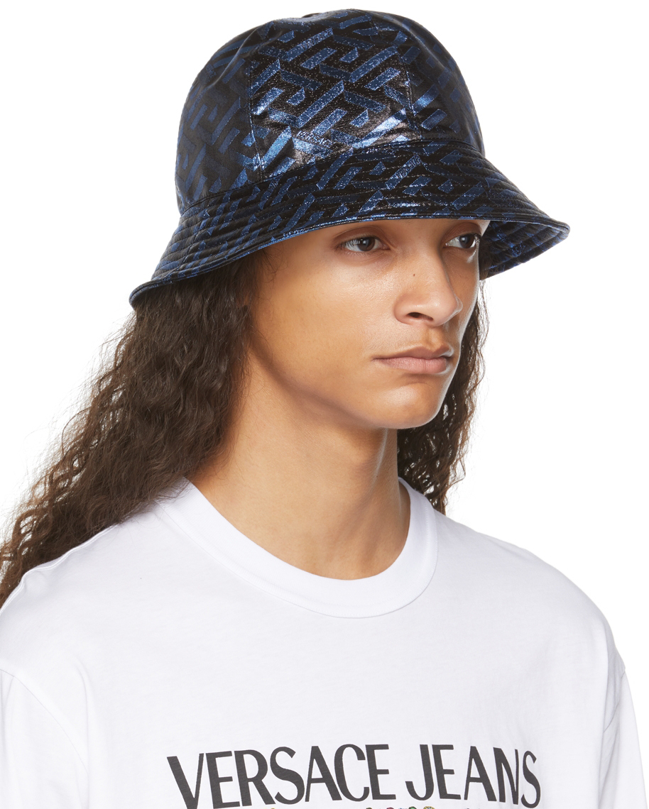 Navy Metallic Logo Bucket Hat Versace