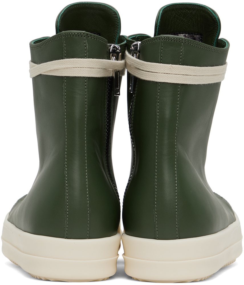 Rick Owens Green Leather High Sneakers