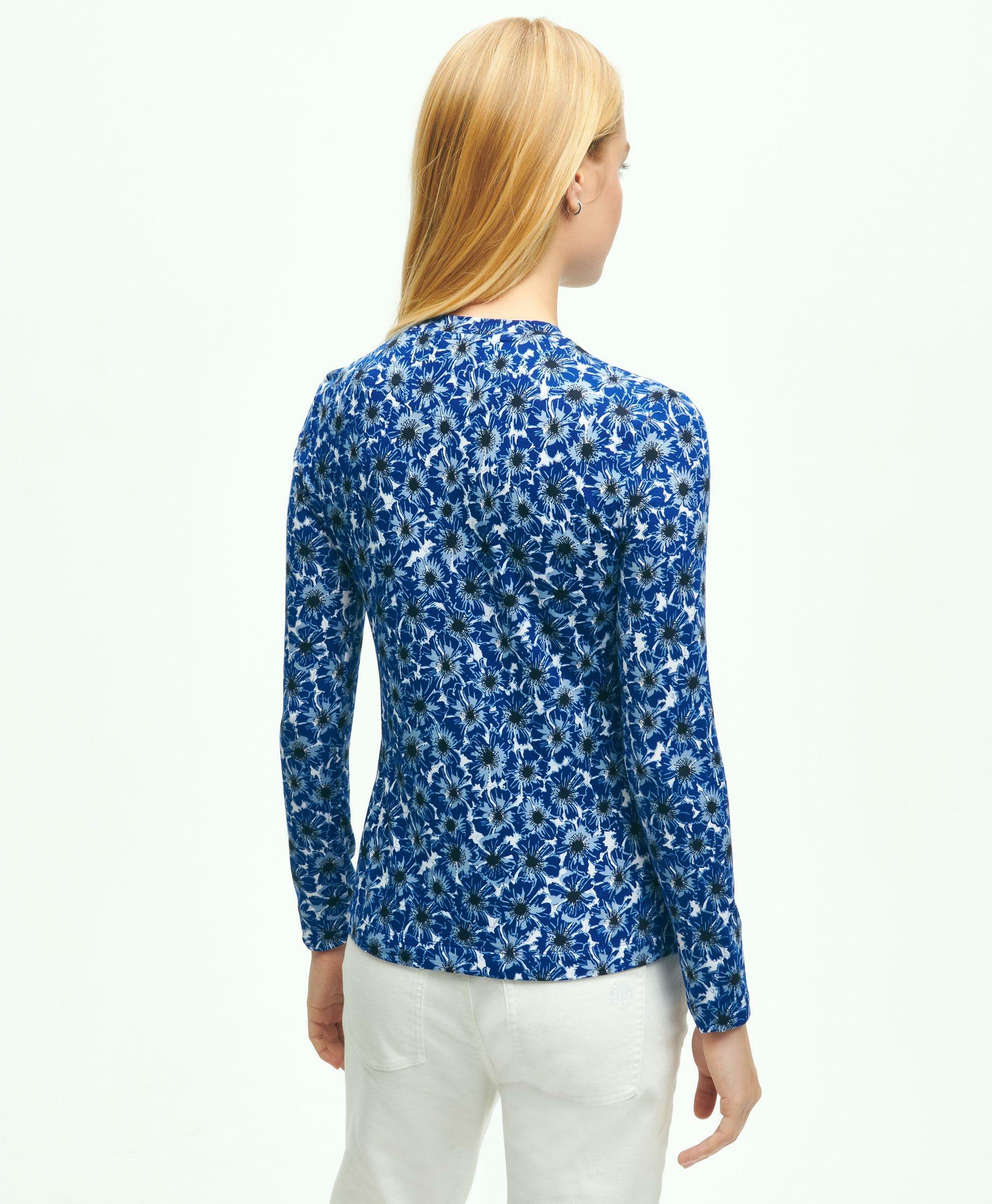 Brooks Brothers Women's Poppy Print Long-Sleeve Top | Blue