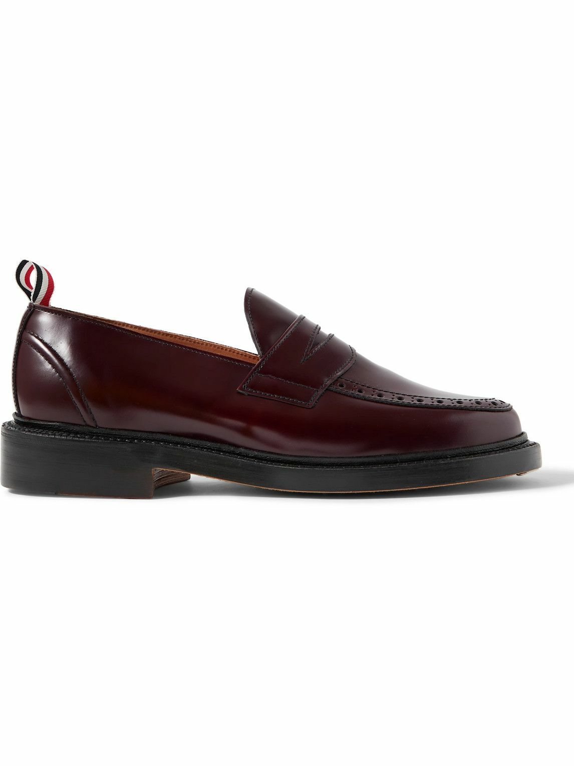 Photo: Thom Browne - Grosgrain-Trimmed Glossed-Leather Penny Loafers - Burgundy