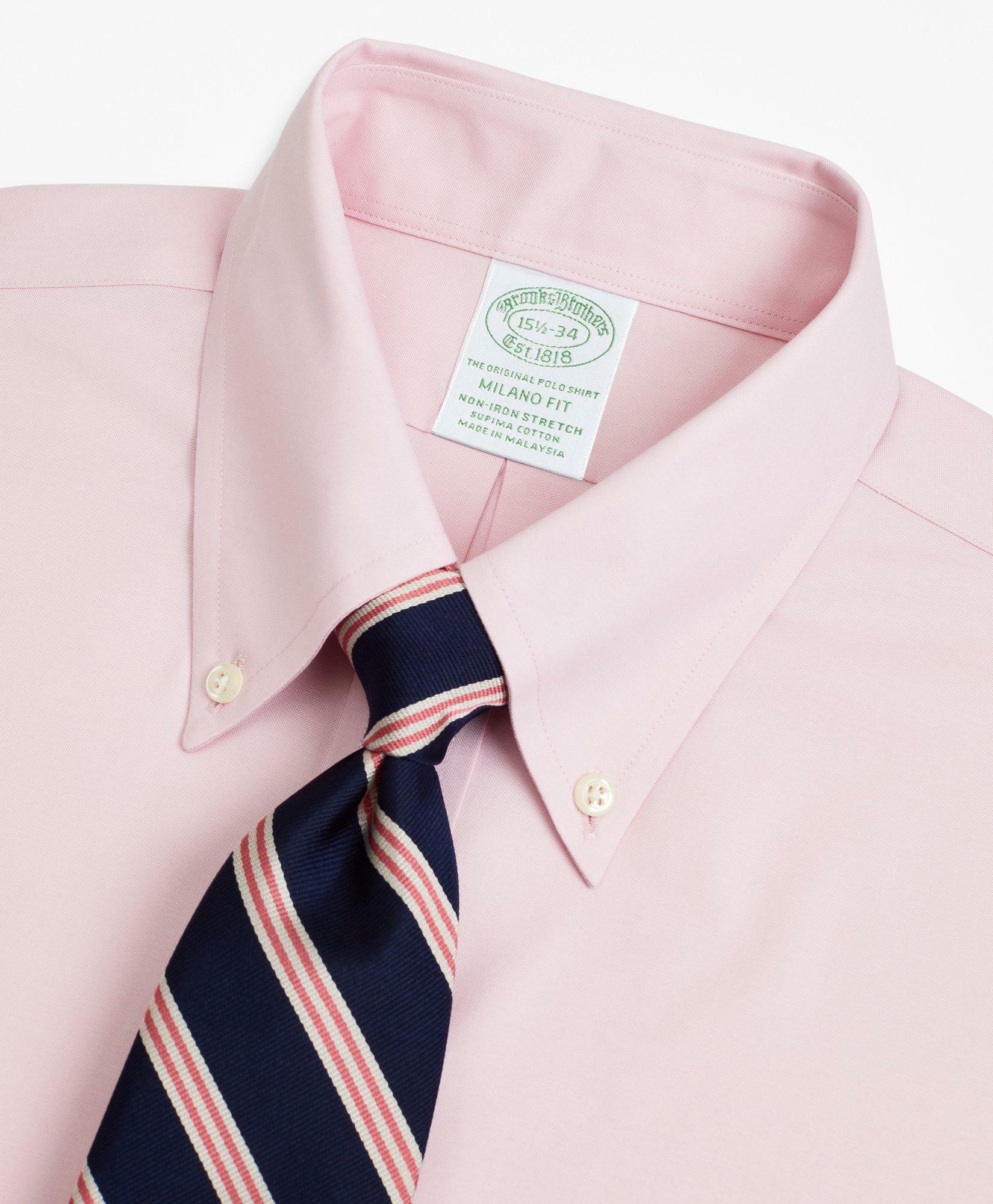 Brooks Brothers Men's Stretch Milano Slim-Fit Dress Shirt, Non-Iron Pinpoint Button-Down Collar | Pink