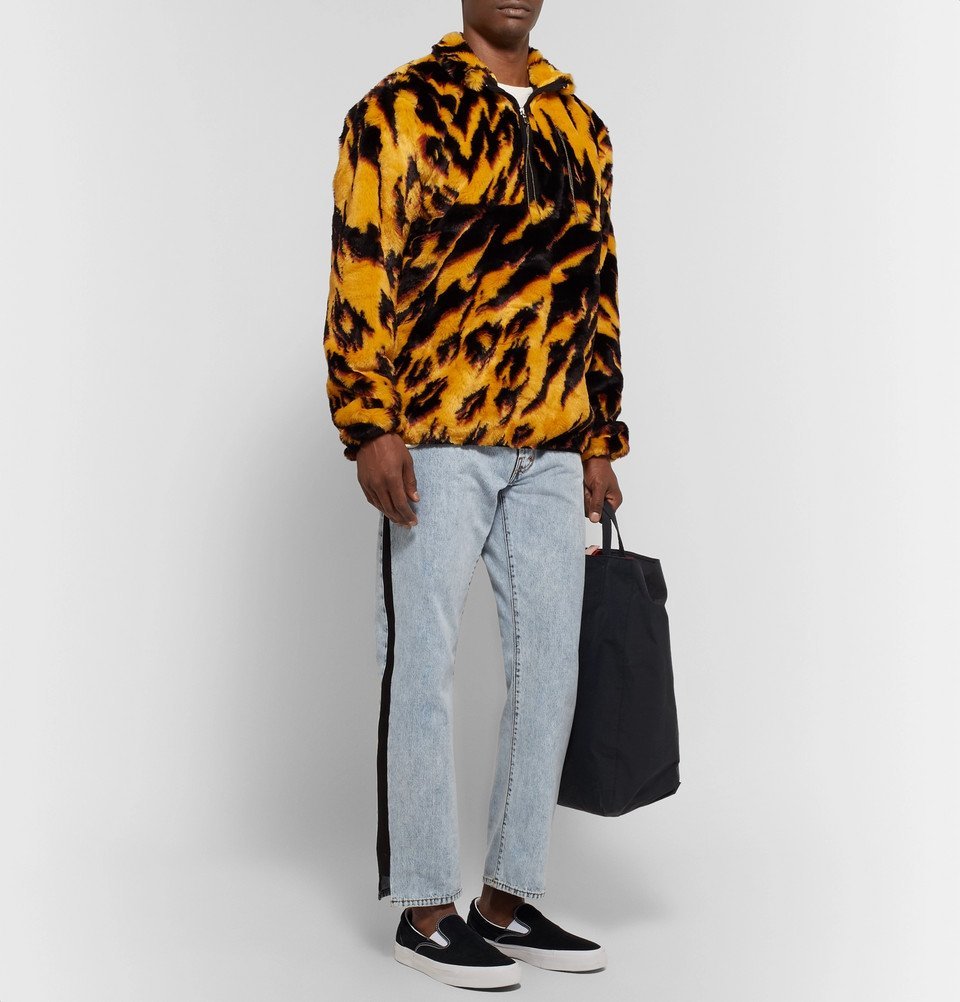 aries faux fur half zip pullover jacket