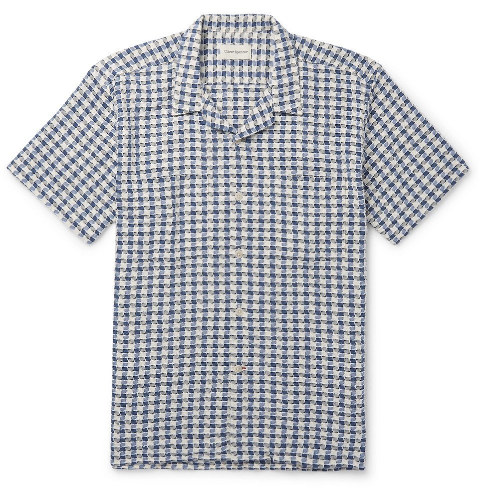Oliver Spencer - Ebley Camp-Collar Checked Woven Cotton Shirt - Blue