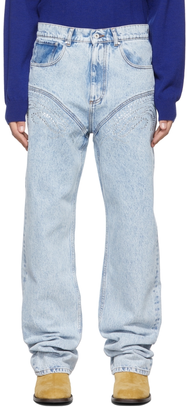 Y/Project SSENSE Exclusive Blue Crystal Rhinestone Jeans Y/Project