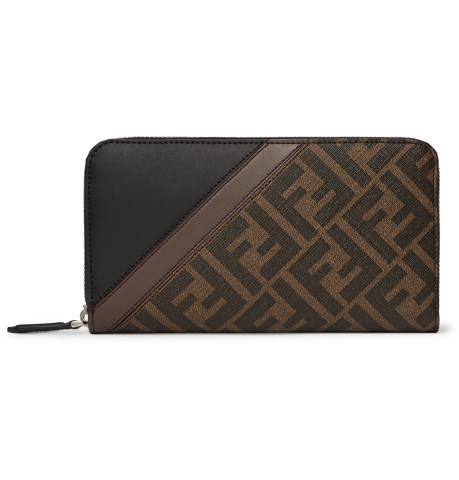 Fendi - Logo-Print Coated-Canvas and Leather Zip-Around Wallet - Brown ...