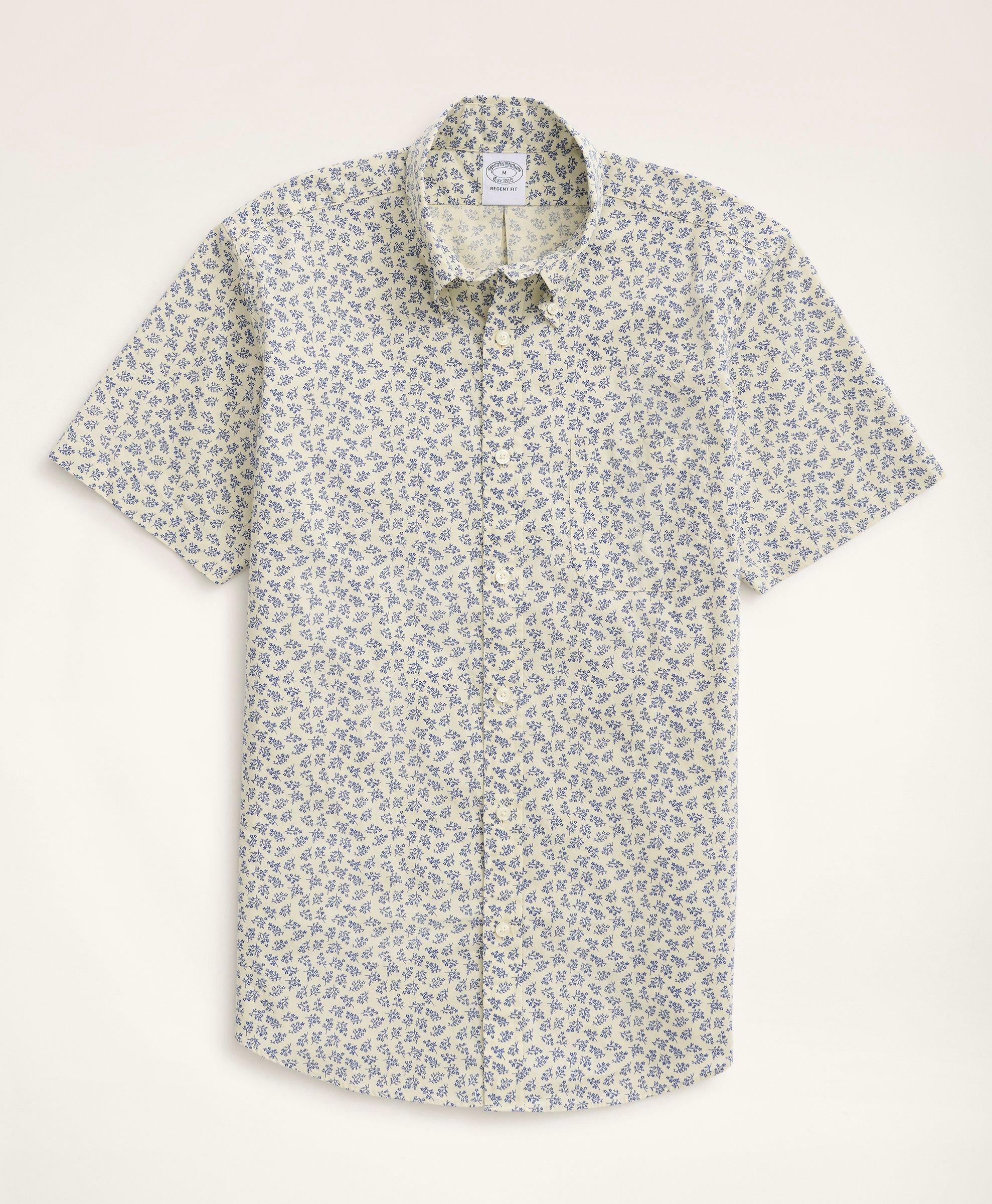 Brooks Brothers Men's Regent Regular-Fit Short-Sleeve Sport Shirt, Floral Print | Natural