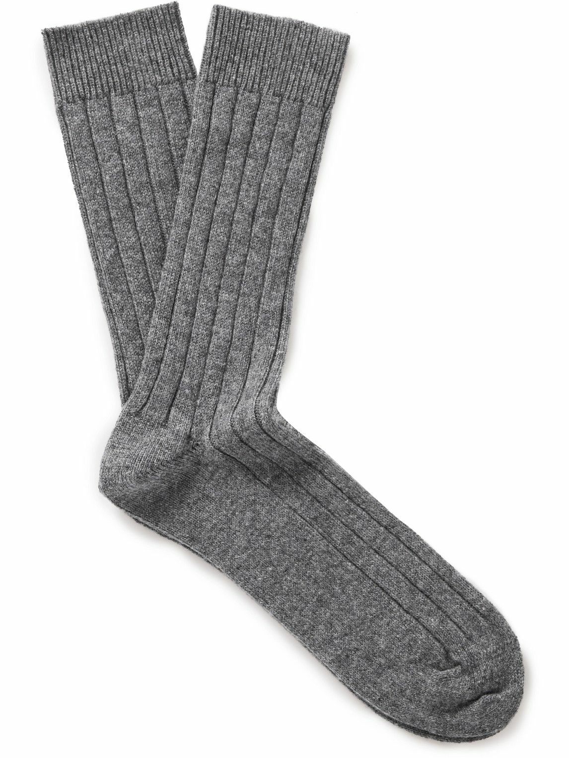 Photo: William Lockie - Ribbed Stretch Cashmere-Blend Socks - Gray