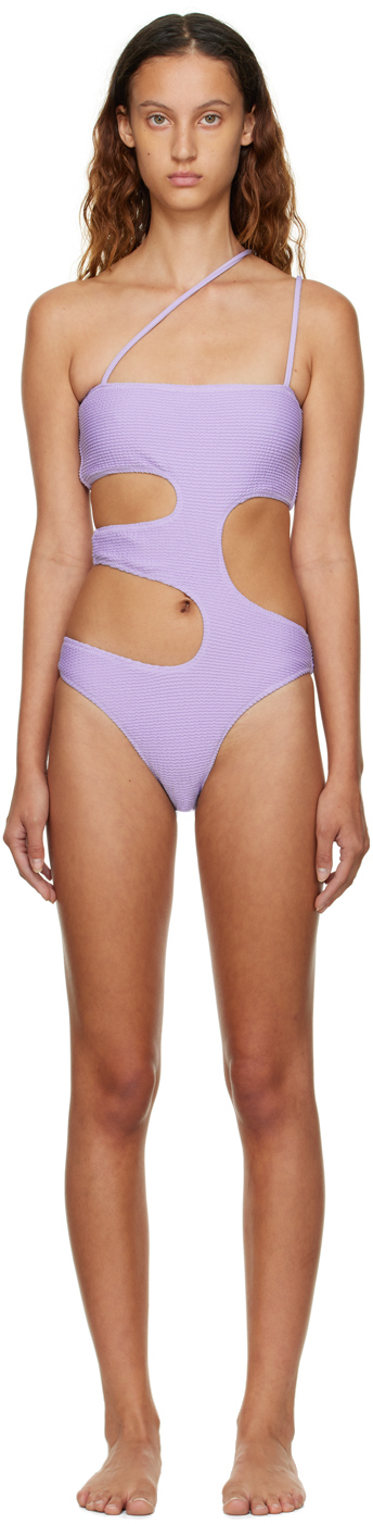 Photo: Danielle Guizio SSENSE Exclusive Purple One-Piece Swimsuit