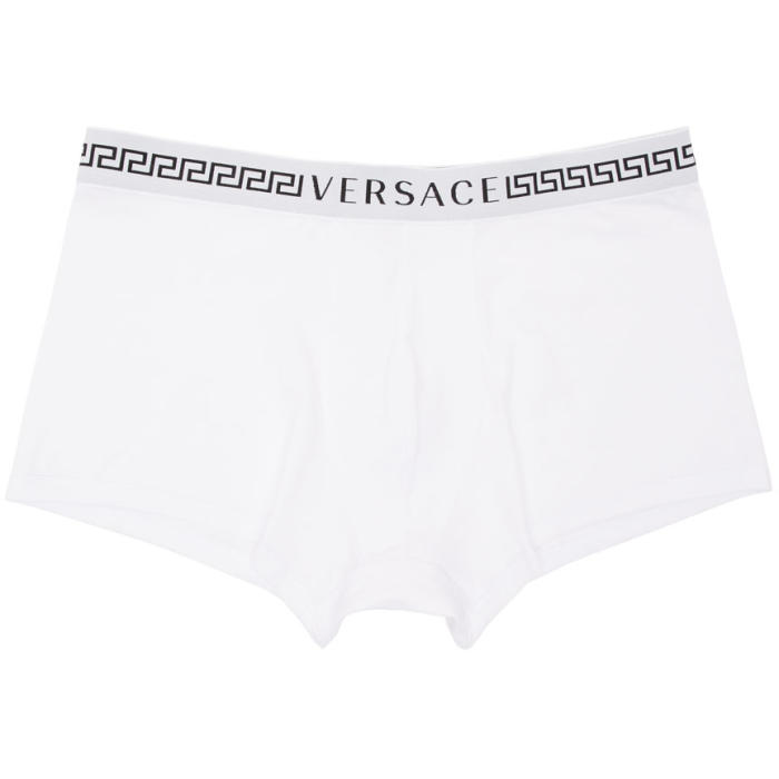 Versace Underwear White Logo and Greek Key Boxer Briefs Versace Underwear