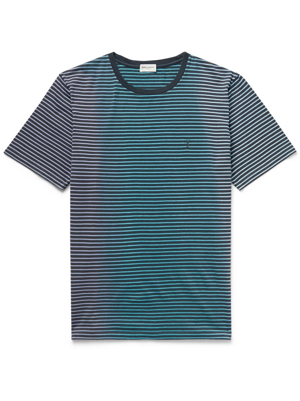 SAINT LAURENT - Dégradé Striped Cotton-Jersey T-Shirt - Blue Saint Laurent