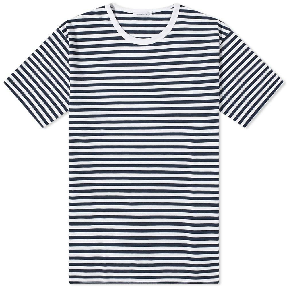 Nanamica Men's CoolMax Stripe T-Shirt in Navy And White Nanamica
