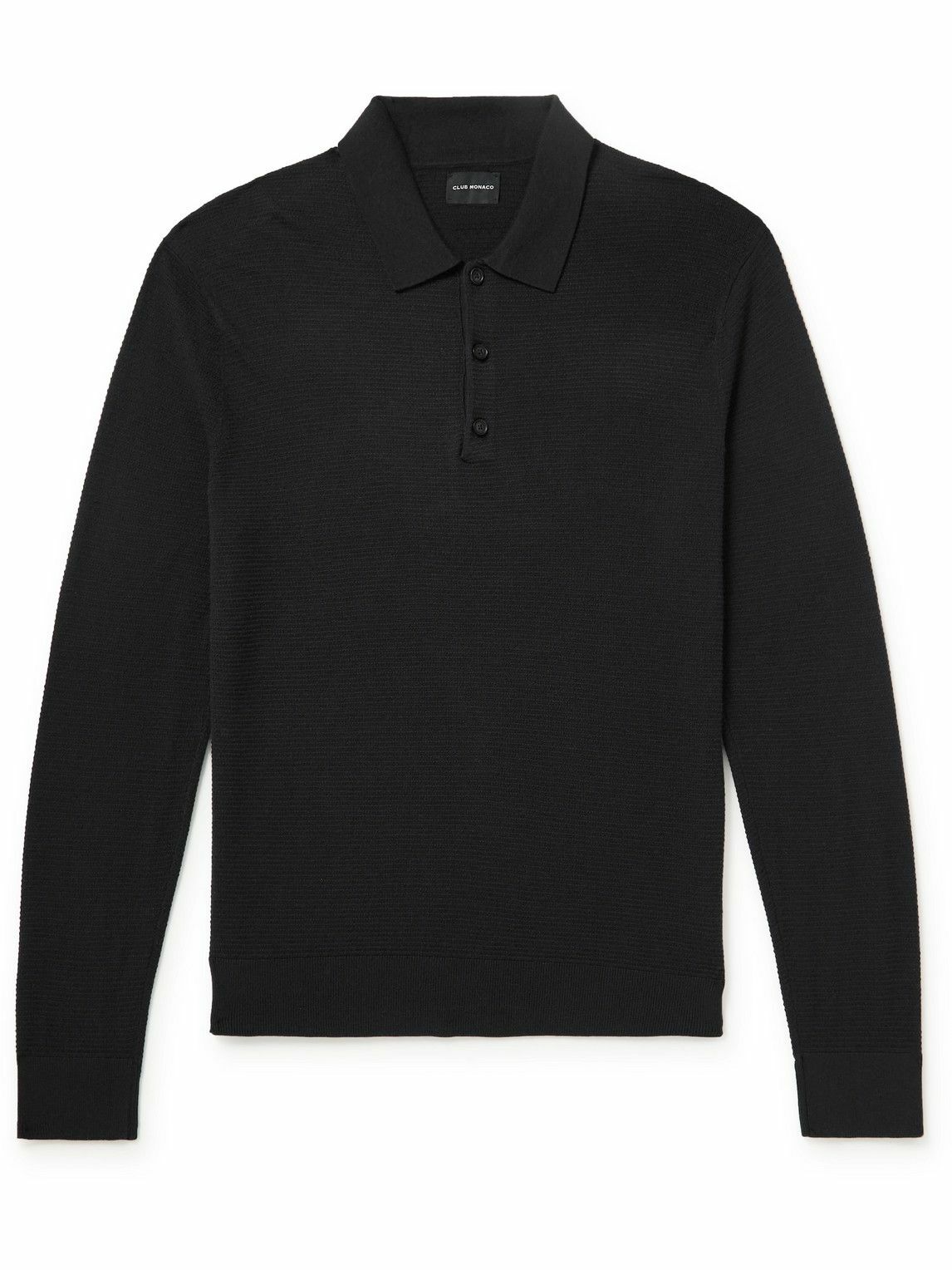 Club Monaco - Slim-Fit Waffle-Knit Polo Shirt - Black Club Monaco