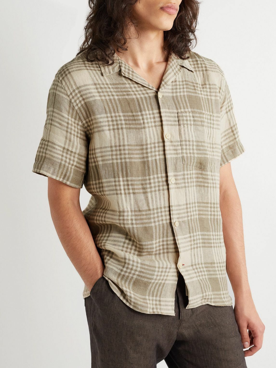 Oliver Spencer - Havana Camp-Collar Checked Linen Polo Shirt - Unknown