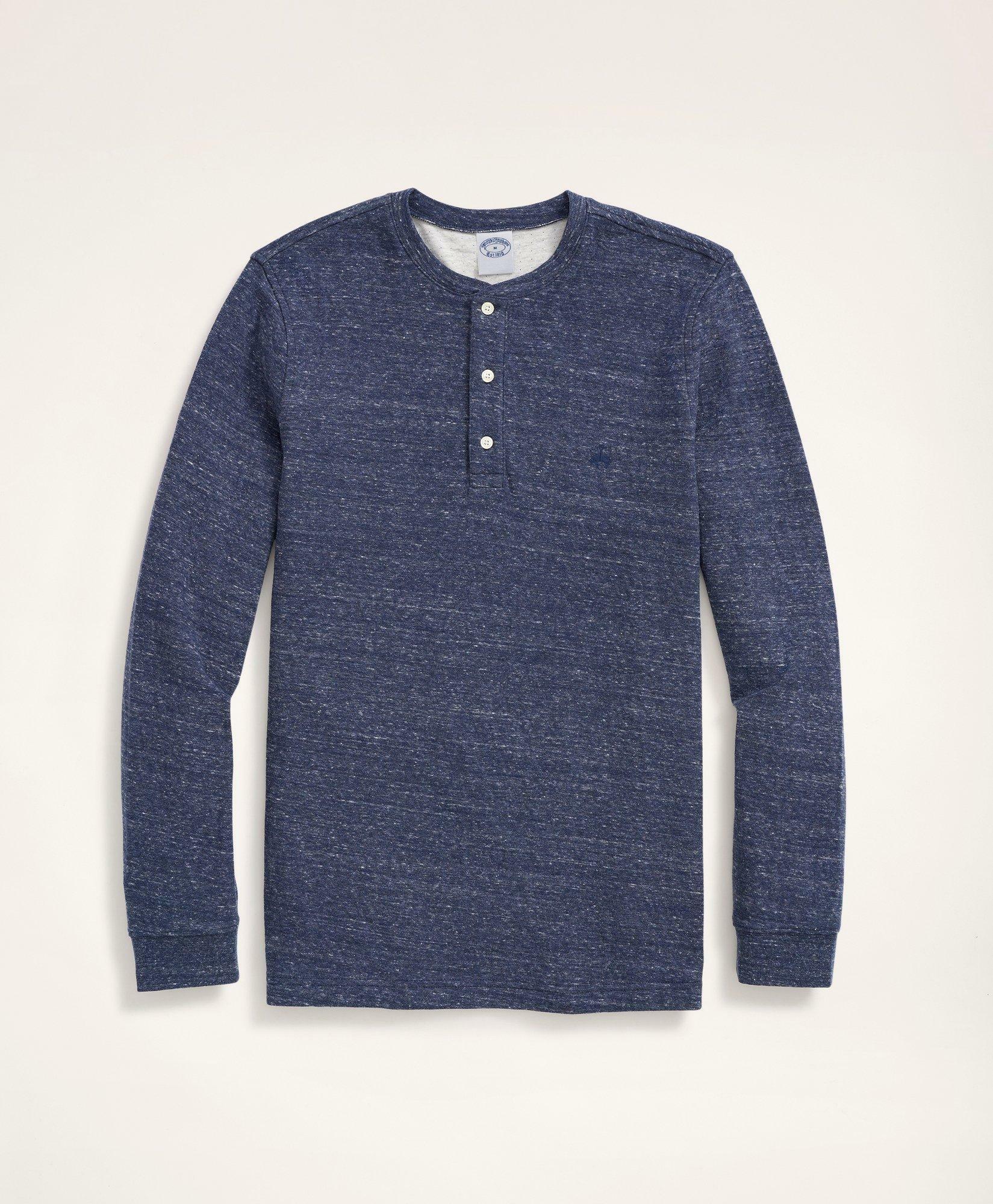 Brooks Brothers Men's Double-Knit Cotton Jersey Henley | Blue
