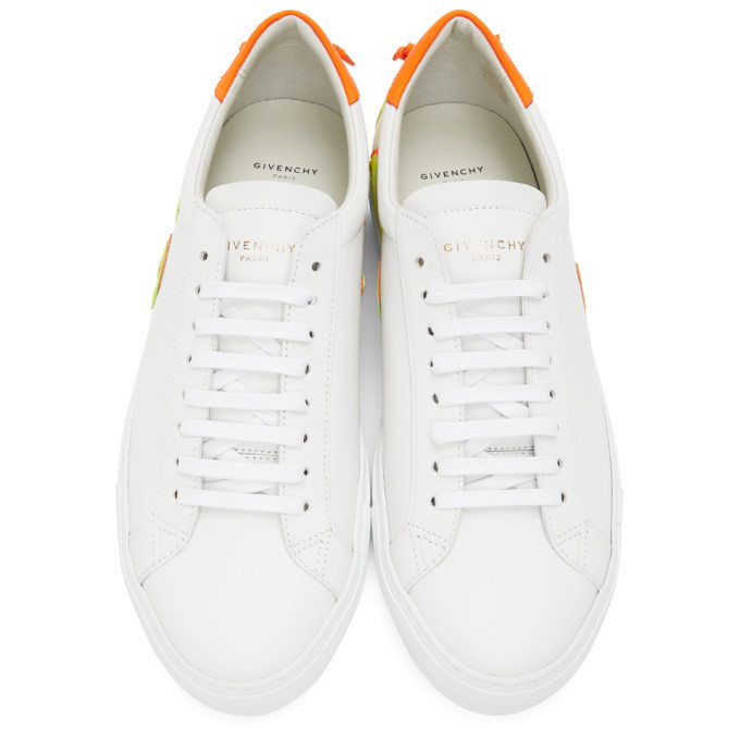 Givenchy White and Orange Reverse Logo Urban Knots Sneakers Givenchy