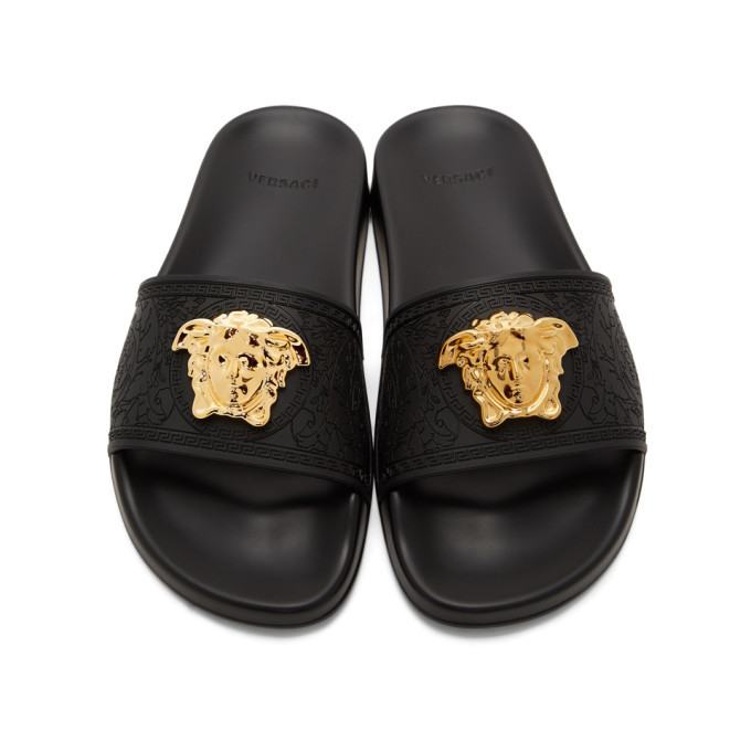 Versace Black Baroque Medusa Pool Slides Versace