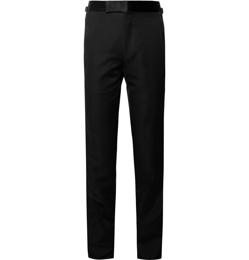 TOM FORD - Shelton Satin-Trimmed Wool, Mohair and Silk-Blend Tuxedo Trousers  - Men - Black TOM FORD