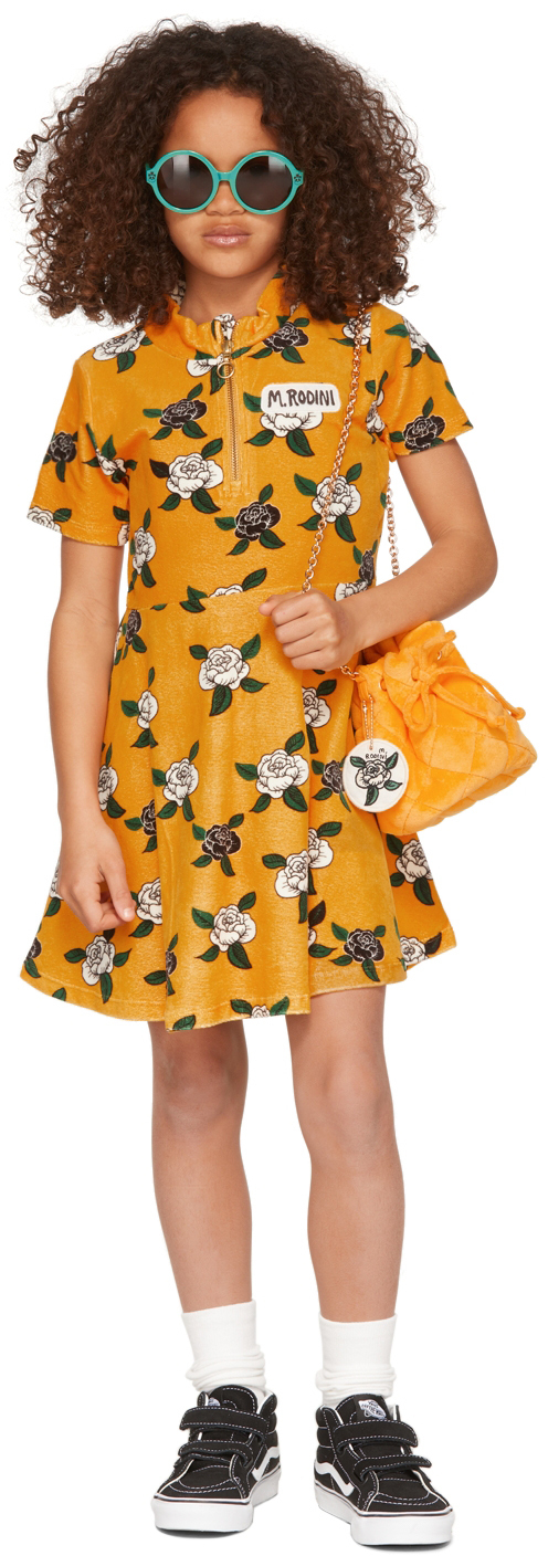 Photo: Mini Rodini Kids Yellow Velour Rose Dress