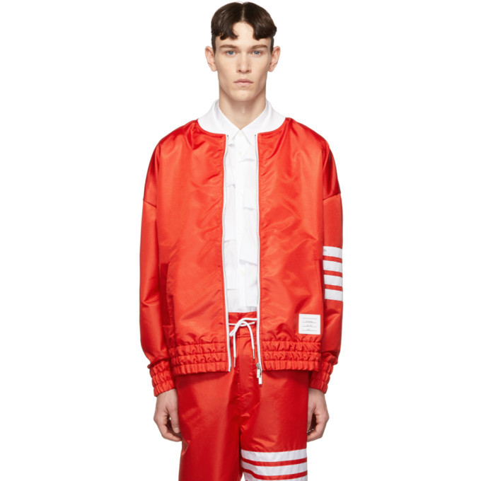 Thom Browne Red Ripstop Oversized 4-Bar Sailboat Bomber Jacket Thom Browne