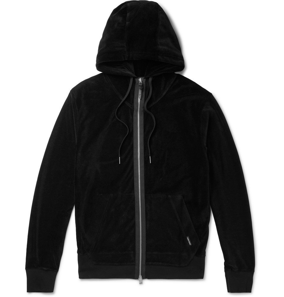 TOM FORD - Grosgrain-Trimmed Cotton-Blend Velour Zip-Up Hoodie - Black TOM  FORD