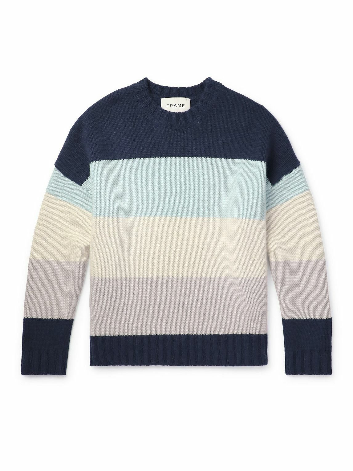 FRAME - Striped Ribbed Cashmere Sweater - Multi Frame Denim