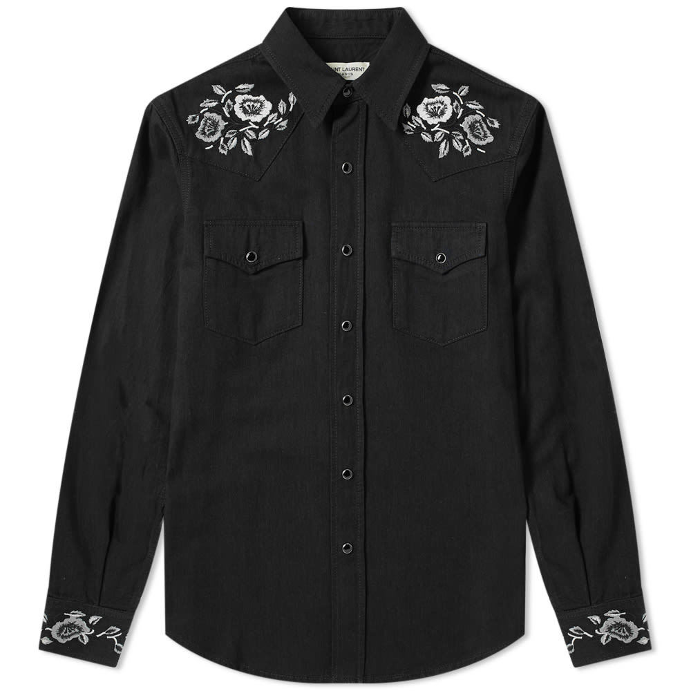 saint laurent embroidered floral shirt