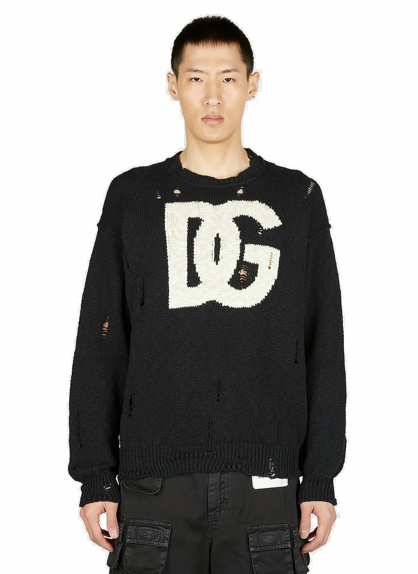 Photo: Dolce & Gabbana - Distressed Logo Sweater in Black