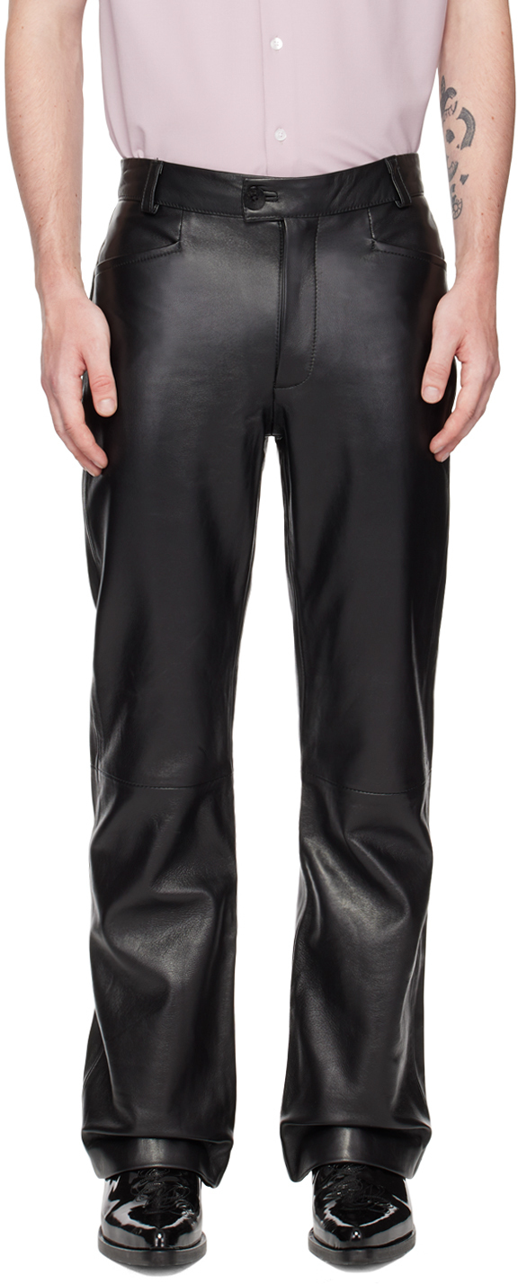 Ernest W. Baker Black Flared Leather Trousers Ernest W. Baker