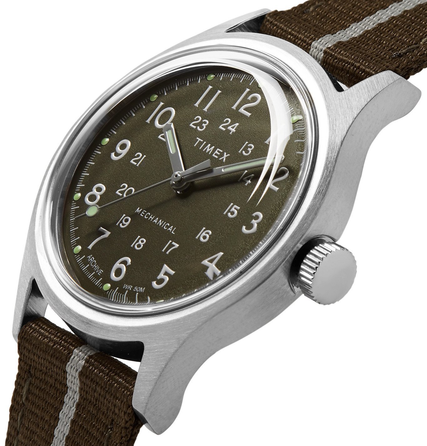 Timex - MK1 Hand-Wound 36mm Stainless Steel and Striped NATO Watch - Green  Timex