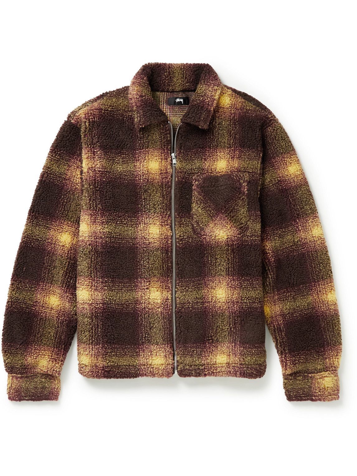Stussy Checked Fleece ZipUp Overshirt Brown Stussy