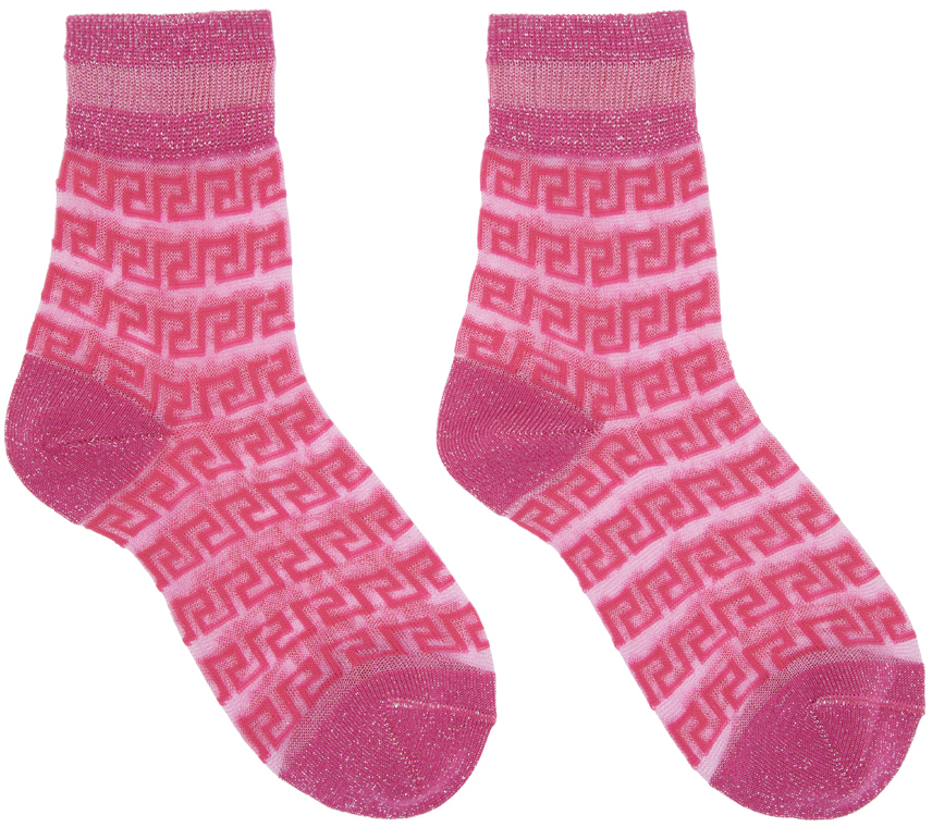 Versace Pink Greca Sheer Socks Versace
