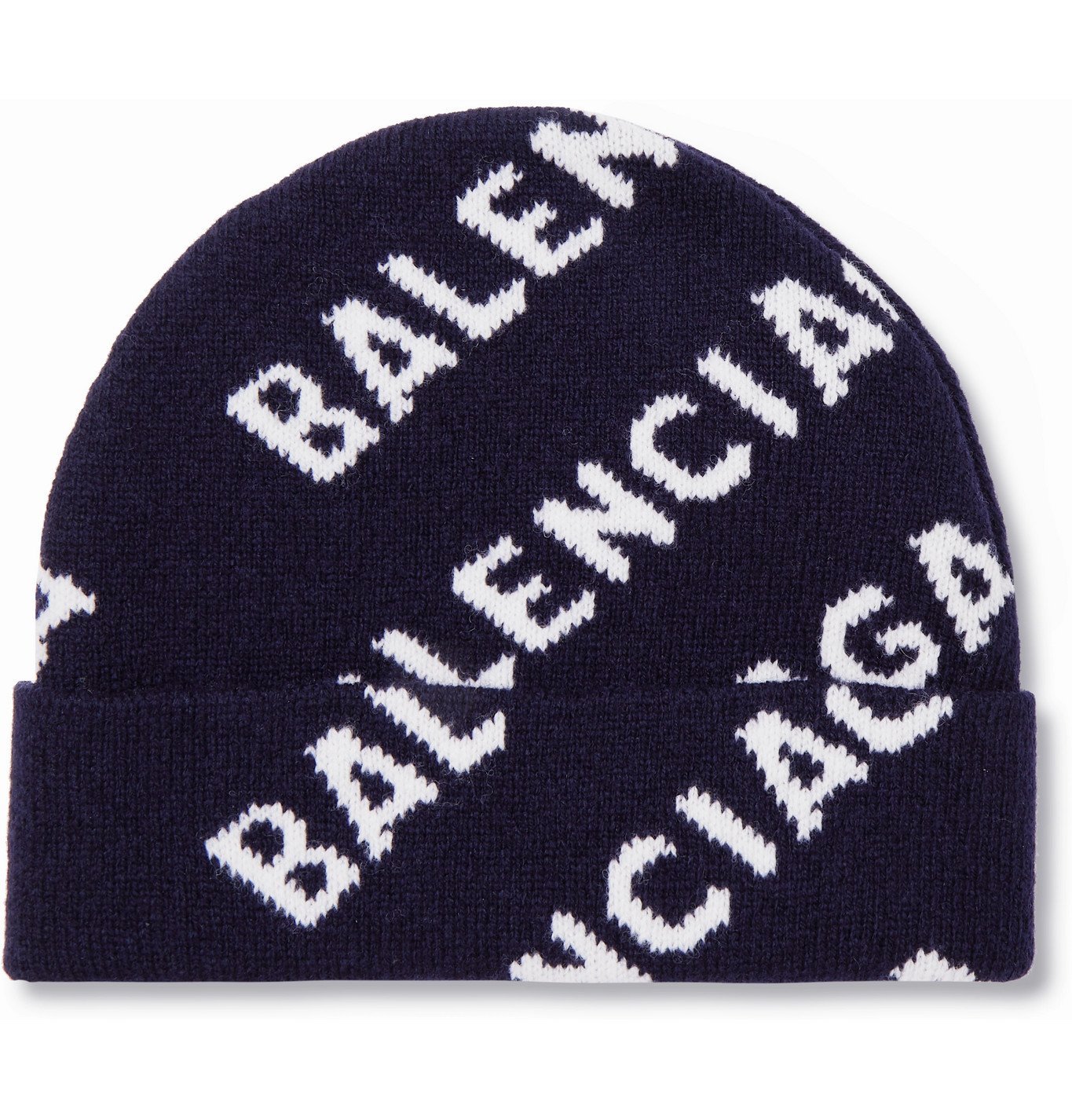 BALENCIAGA - Logo-Intarsia Wool-Blend Beanie - Blue Balenciaga