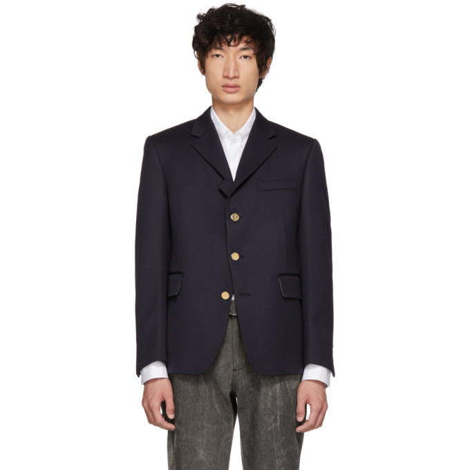 Thom Browne Navy Four-Button Pintuck Single-Breasted Blazer Thom Browne
