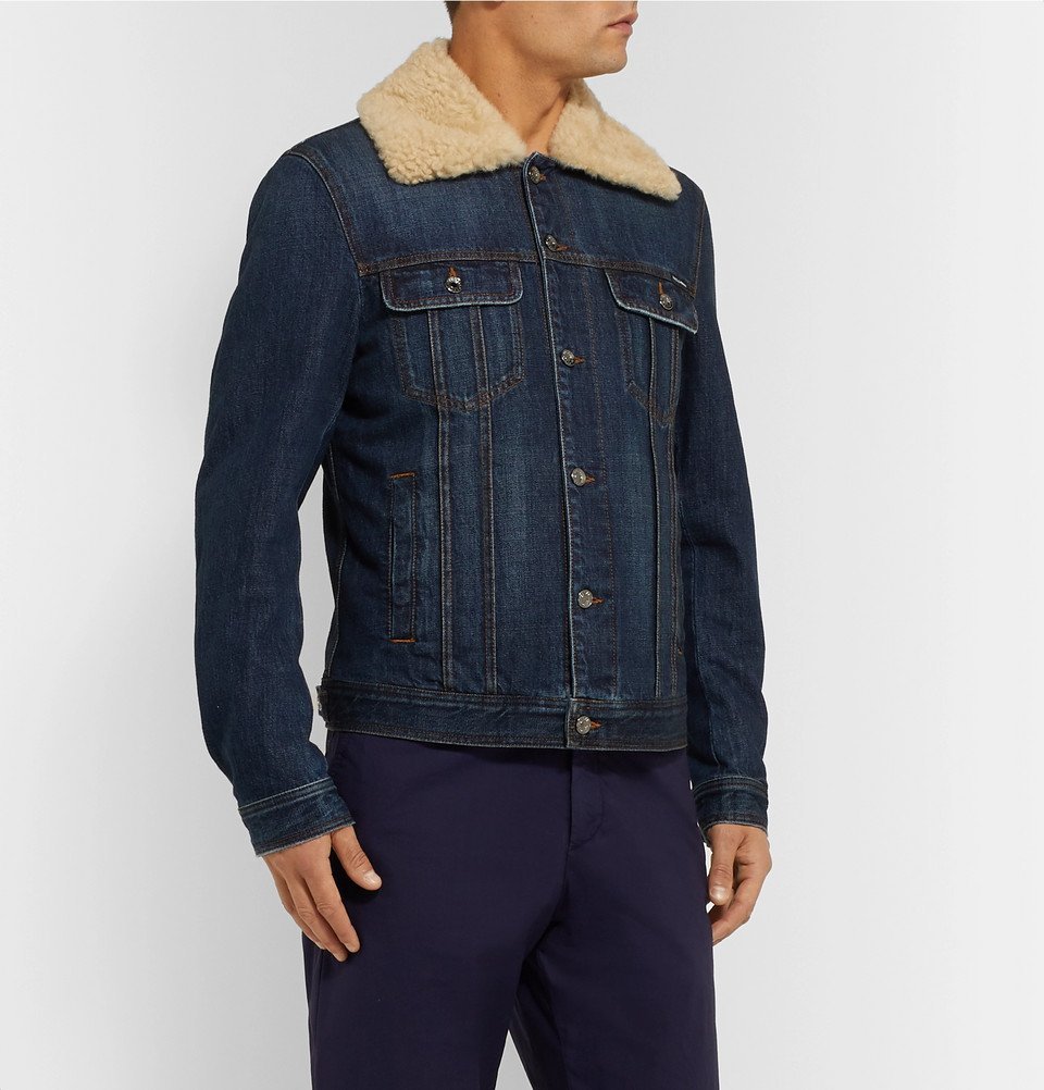 Dolce & Gabbana - Slim-Fit Shearling-Trimmed Denim Trucker Jacket - Dark  denim Dolce & Gabbana