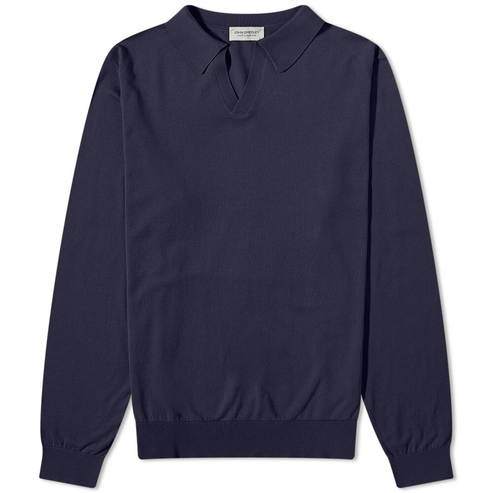 John Smedley Men's Puck Skipper Collar Knit in Navy John Smedley