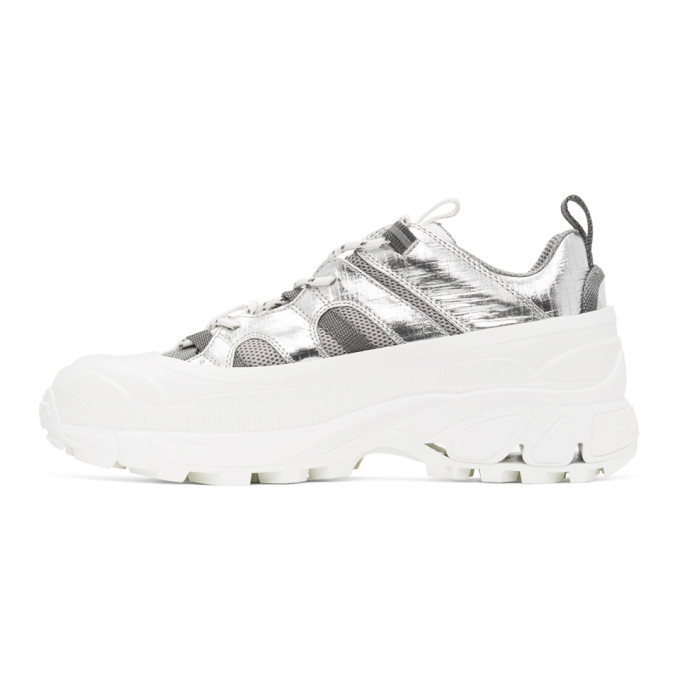 Burberry White and Silver Arthur Story Sneakers Burberry